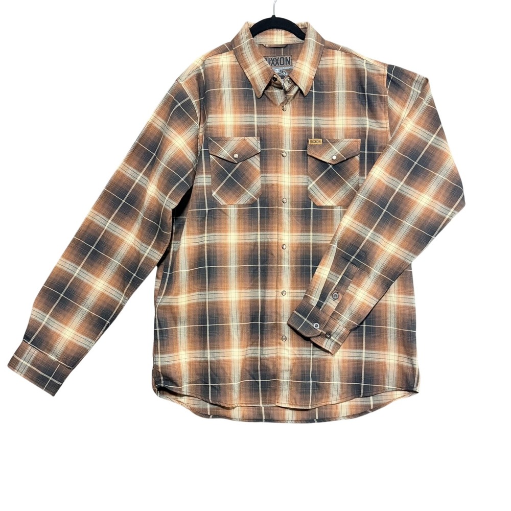 Dixxon Mens Flannel Shirt XLT Brown Tan Plaid Snap Button Long Sleeve Workwear